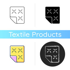 Sticker - Duvet icon. Linen bedding. Mattress cover, dust protector. Orthopedic bedspread. Textile products, household material item. Linear black and RGB color styles. Isolated vector illustrations