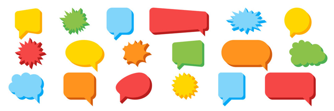 3d Speech Bubbles collection. Speech Bubbles. Colorful comic Speech Bubbles vector icons, isolated. Template blank Banners, Stickers, Tags, Badges for text. Vector illustration
