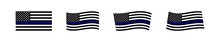 Black USA Flag With Blue Stripe. American Police Set Flags Isolated Icon. Vector