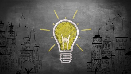 Poster - animation of light bulb icon over cityscape