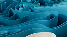 Abstract Background Formed From Blue And White 3D Waves. Multicolored 3D Render.  