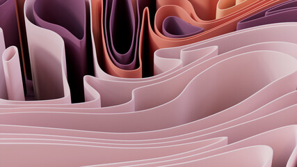 Abstract wallpaper formed from Pink and Purple 3D Waves. Multicolored 3D Render.  