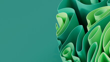 Abstract Background Formed From Green 3D Ribbons. Colorful. 3D Render With Copy-space. 