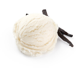 Aufkleber - Scoop of vanilla ice cream on white background. Ice cream with vanilla isolated. Ice cream for package design.