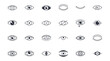 Vector Eyes icons. Editable stroke. Open closed eye with eyelashes with tears glare. Eyeball sleeping search supervision mystery. Stock illustration
