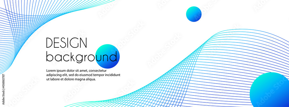 Long vector abstract banner with blue wavy lines. Minimal background for facebook cover, web header design with copy space for text - obrazy, fototapety, plakaty 