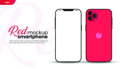 Poster - Red Smartphone frame less blank screen, front and back. Mockup device. UI UX template for infographics or presentation 3D realistic phones.