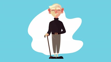 Poster - grandfather standing with cane animated