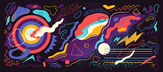 Poster - colorful abstract composition with various hand drawn shapes. vector illustration.