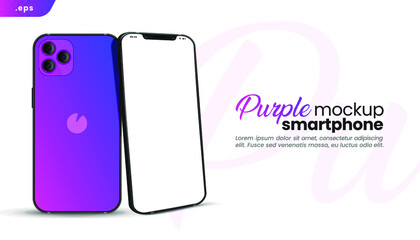 Fototapete - Blue gradient smartphone frame less blank screen, front and back. Mockup device. UI UX template for infographics or presentation 3D realistic phones.