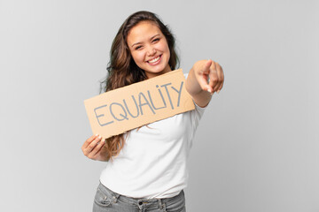 Wall Mural - young pretty woman holding a equality banner