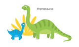 Fototapeta Dinusie - Vector cartoon dinosaur with baby isolated on white background. Brontosaurus.