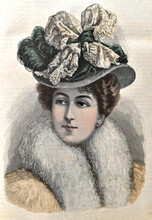 Women Wearing Vintage Elegant Hat Fashion Engraving France Paris