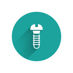 Poster - White Metallic screw icon isolated with long shadow. Green circle button. Vector