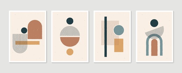 geometric trendy set of abstract aesthetic minimalist hand drawn contemporary posters. modern art id