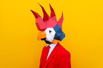 Cool man wearing 3d origami mask