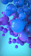 3D Rendering Of Vibrant Blue And Purple Bubbles On A Sky Blue Background