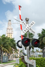 Miami Railroad Open Crossing Barrier And Freedom Tower