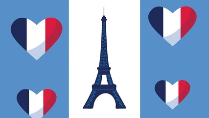 Poster - france celebration day with flag in hearts and eiffel tower