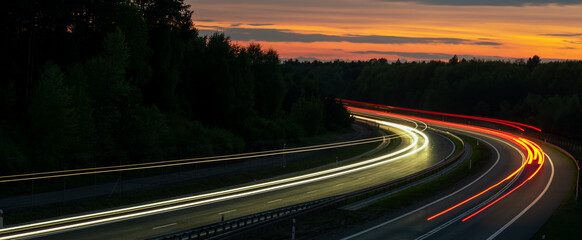 lights of moving cars at night. long exposure