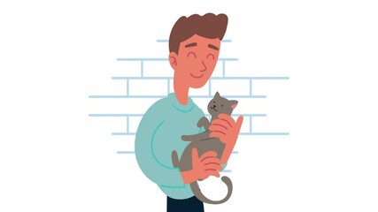 Wall Mural - man with cat mascot characters