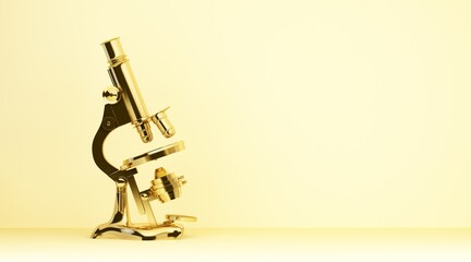 Wall Mural - gold retro microscope on yellow background