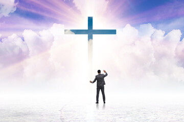 Sticker - Religious concept with cross and lonely man