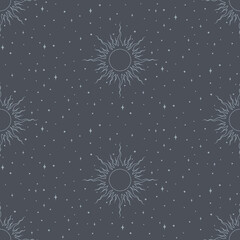 Wall Mural - Mystical seamless pattern with sun and stars in boho style