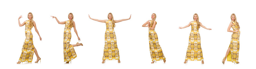 Sticker - Pretty girl in yellow floral dress isolated on white