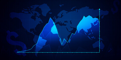 Poster - Abstract Glowing Blue Graph Growing Upside New Design Backdrop. Modern blue economy graph with dollar signs