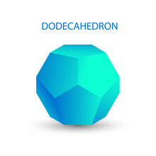 Vector Illustration Of A Blue Dodecahedron On A White Background With A Gradient For Games, Icons, Packaging Designs,logo, Mobile, Ui, Web. Platonic Solid.