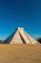 Vertical mayan pyramid of Kukulkan with copy space, Chichen Itza, Yucatan, Mexico.