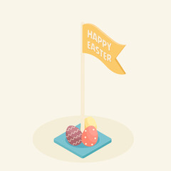 Poster - Isolated happy easter eggs yellow flag vector illustration