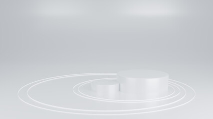 Poster - White 3d rendering or mockup cylinder podium for branding, packaging and cosmetic product presentation. Minimal geometric shapes. Stage showcase on pedestal 3d white studio premium background