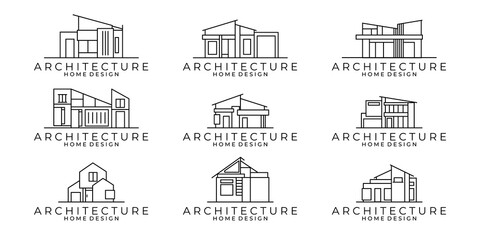 set of house line icon. building architecture vector illustration design