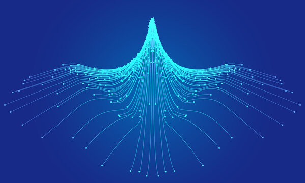 The blue dots converge like an eagle spreading its wings