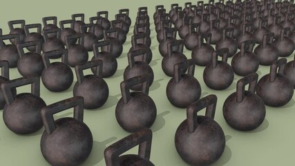 Wall Mural - a lot of kettlebell in a row. High quality 4k footage