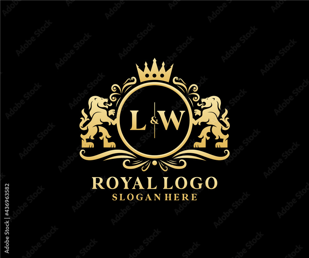 Initial LW Letter Lion Royal Luxury Logo template in vector art for ...