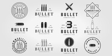 Set Bullet Logo Vintage Vector, Illustration Design Of Letter B Bullet Ammunition Logotype Bundle