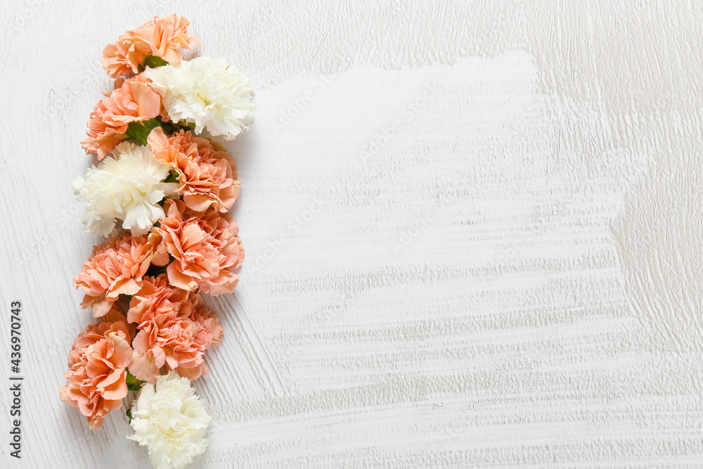 Beautiful carnation flowers on light background