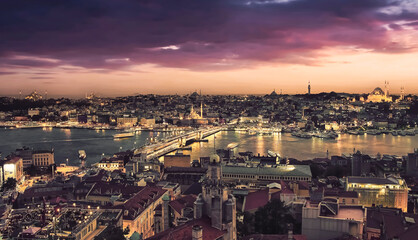 Wall Mural - Istanbul city viewed from high up at sunset