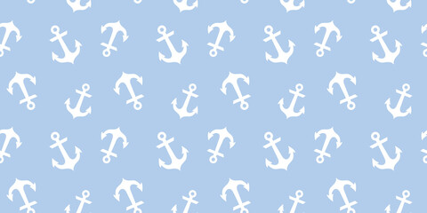 Poster - Blue and white anchor seamless repeat pattern background