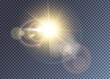 Shining golden vector sun with lens flare