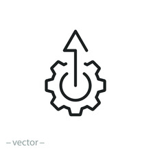 System Upgrade Icon, Gear With Arrow, Update Process, Install Software, Thin Line Symbol On White Background - Editable Stroke Vector Illustration Eps10