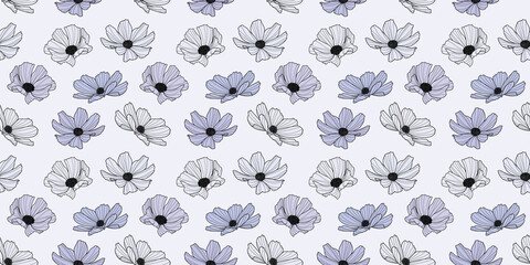 Wall Mural - Garden cosmos flower vector pattern background, floral design