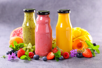 Wall Mural - assorted of fruit smoothie in bottle