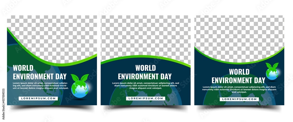 World Environment Day Social Media Template. Set of Square Banner Template Design With Globe and Leaf illustration. Vector Design with Place for The Photo. - obrazy, fototapety, plakaty 