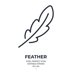 Wall Mural - feather editable stroke outline icon isolated on white background flat vector illustration. pixel pe