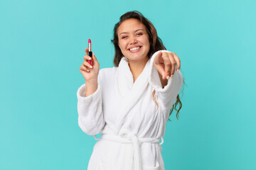 Wall Mural - young pretty woman wearing bathrobe