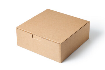 Sticker - Brown cardboard box isolated on white background.